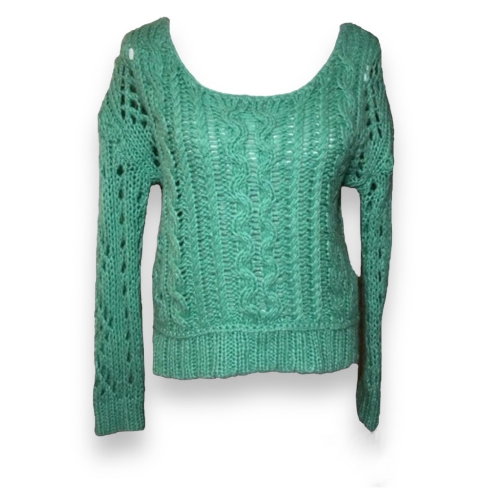 Free People Mohair Cableknit Sweater Seafoam Green